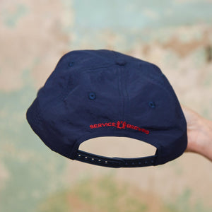 Navy Nylon Grandpa Hat with Red Cord